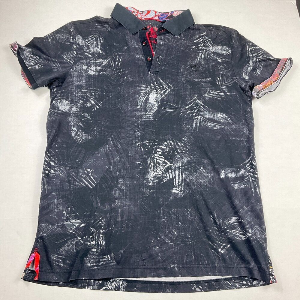 Men's Au Noir Black Patterned Polo Shirt